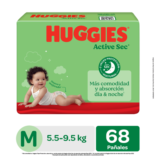 Pañal Huggies Active Sec Xpad Talla M 68 unid
